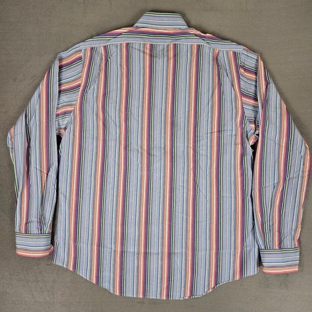 Polo Ralph Lauren Shirt Mens 17 36-37 Regent Custom Fit Blue Striped 100% Cotton